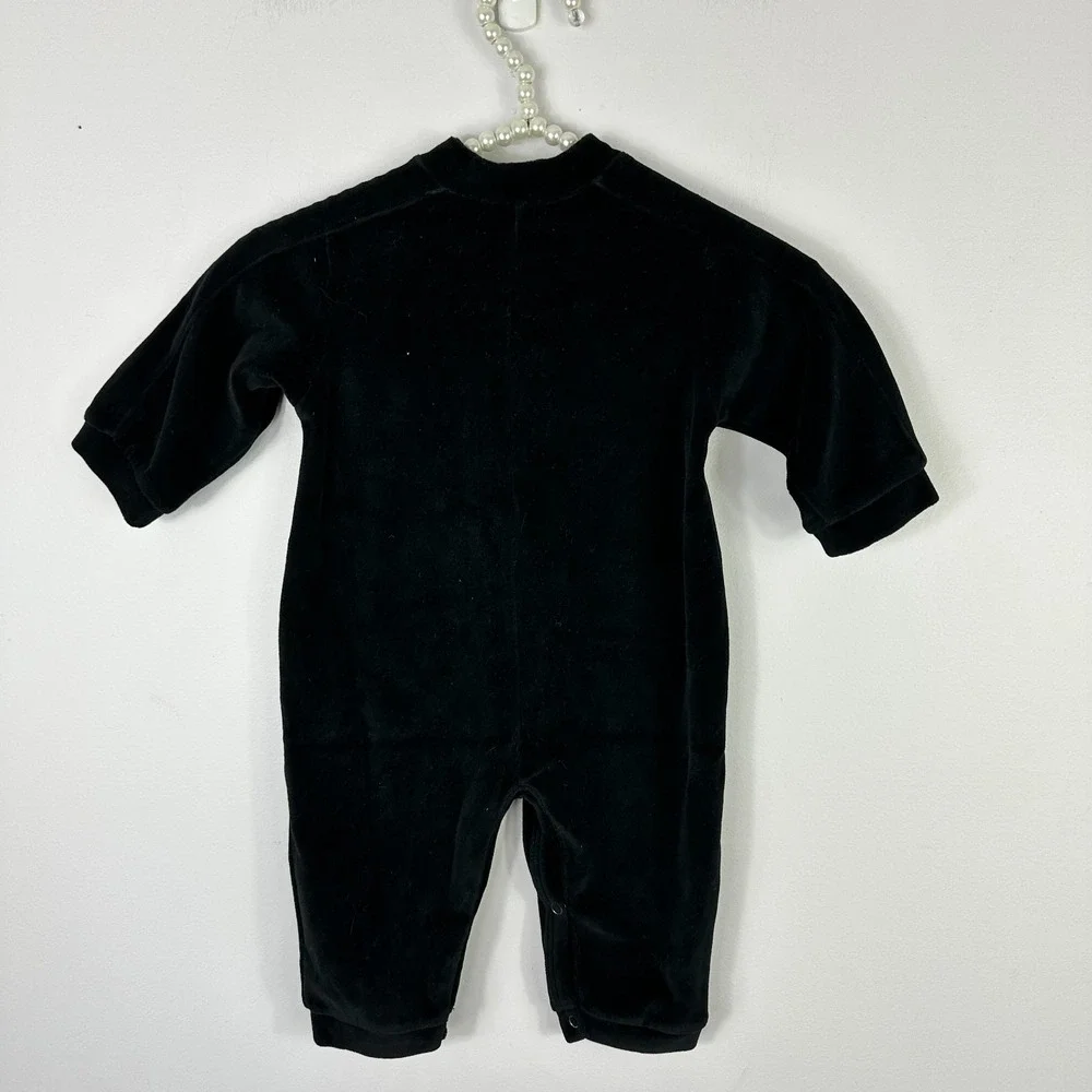 Vintage Mandal Bay Baby One Piece 6M Romper Black Velour Snowman‎ Christmas